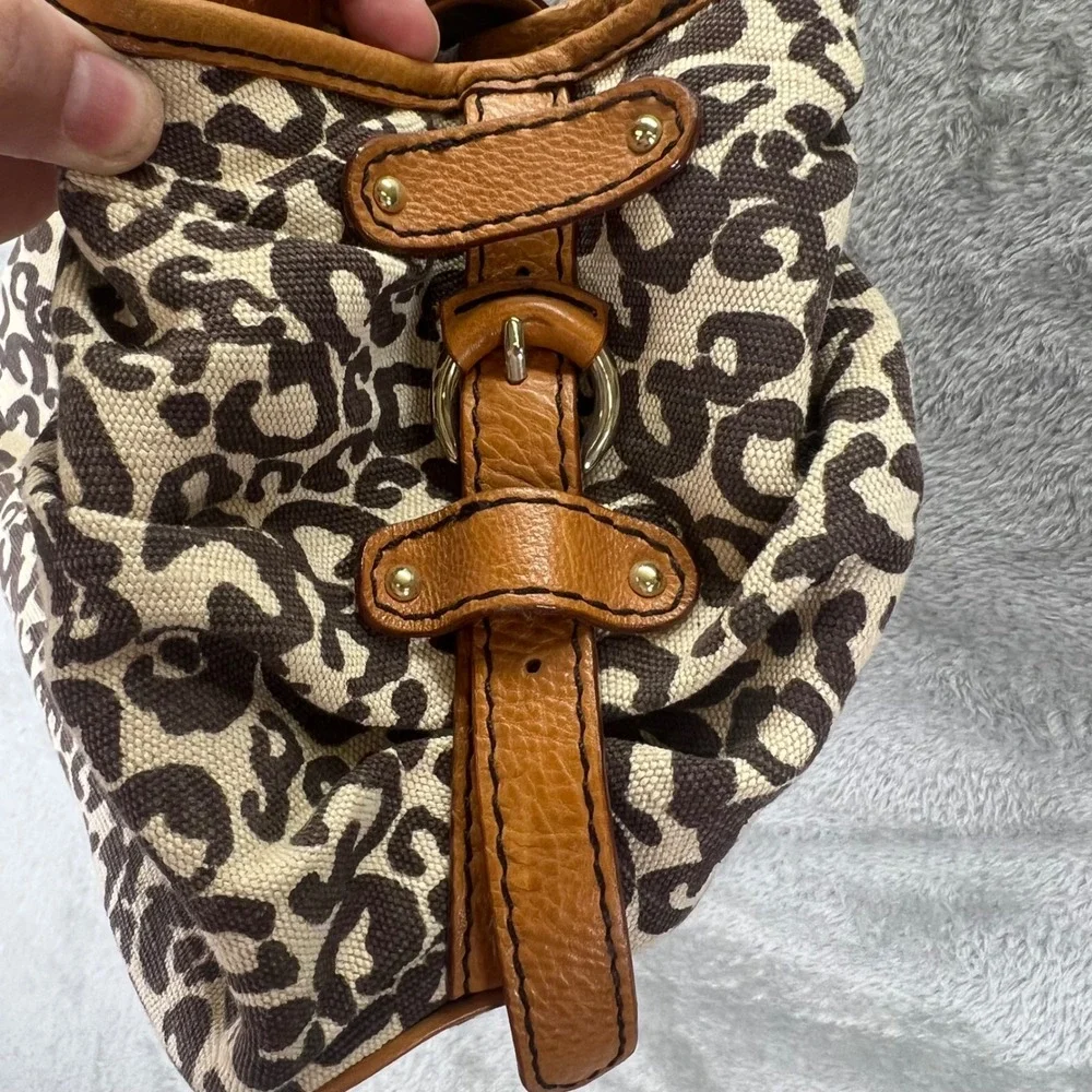 Antonio Melani Leopard Print Canvas‎ Leather Trim Satchel Mob Wife Indie Sleaze